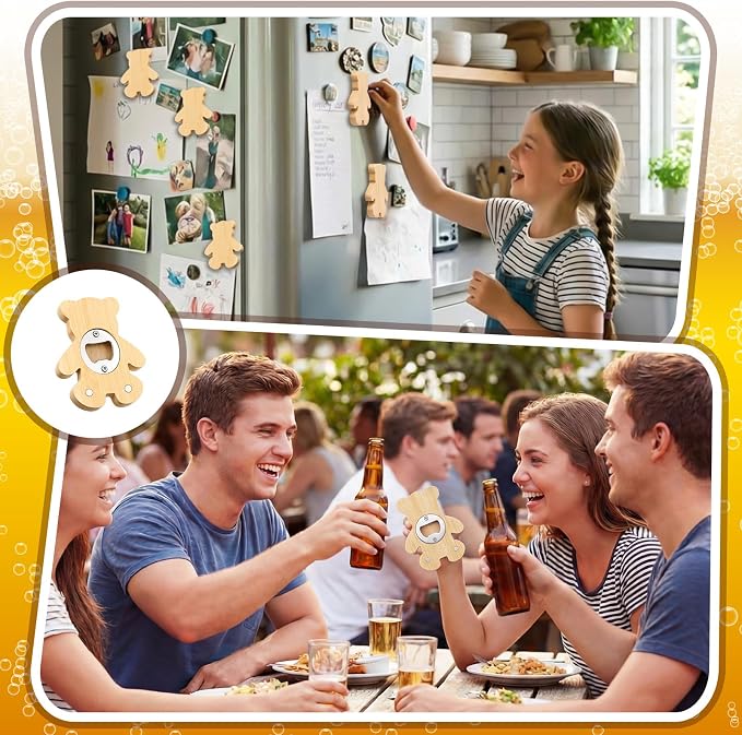 Vesici 24 Pcs Magnetic Bottle Opener 2.5" DIY Bamboo Bear Shape Baby Shower - Image 5