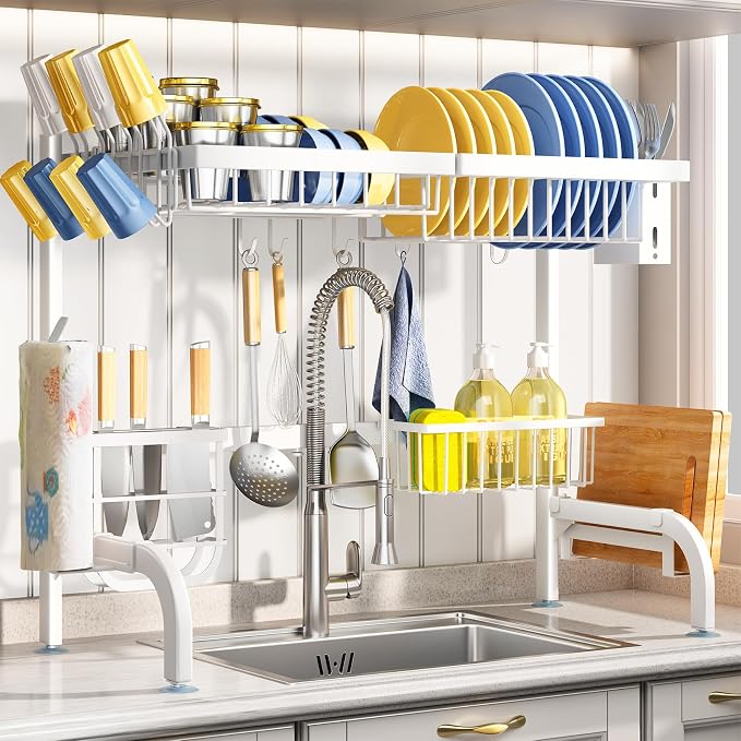 Over The Sink Dish Drying Rack, Adjustable 2 Tier Metal Steel Dish Drying Racks by SAYZH
