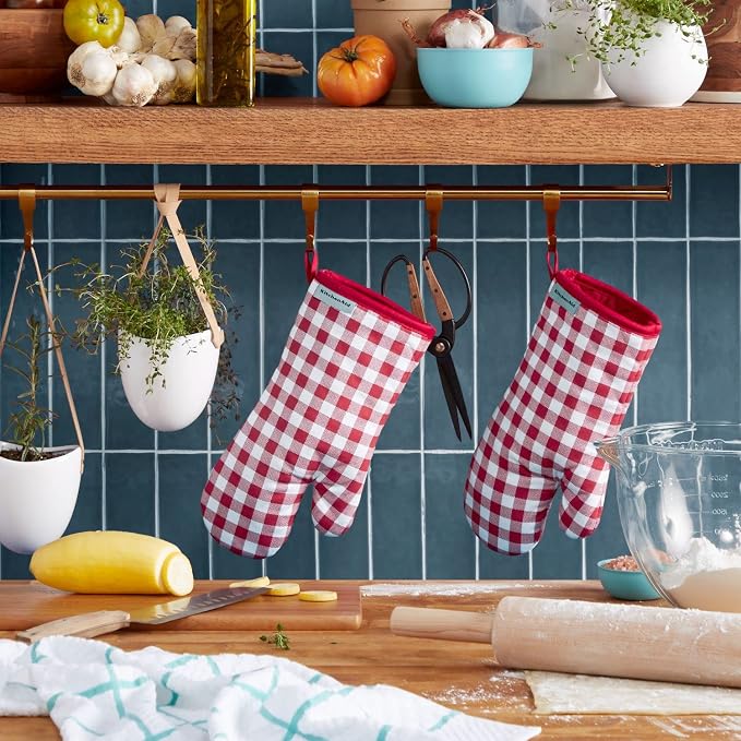 KitchenAid Gingham Oven Mitt 2-Pack Set, Passion Red - Image 2
