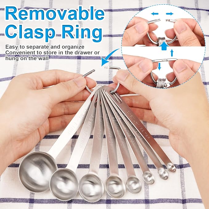 Upgrade 9 PCS Stainless Steel Measuring Spoons Set, Small Tablespoon, Set 8 - Image 4