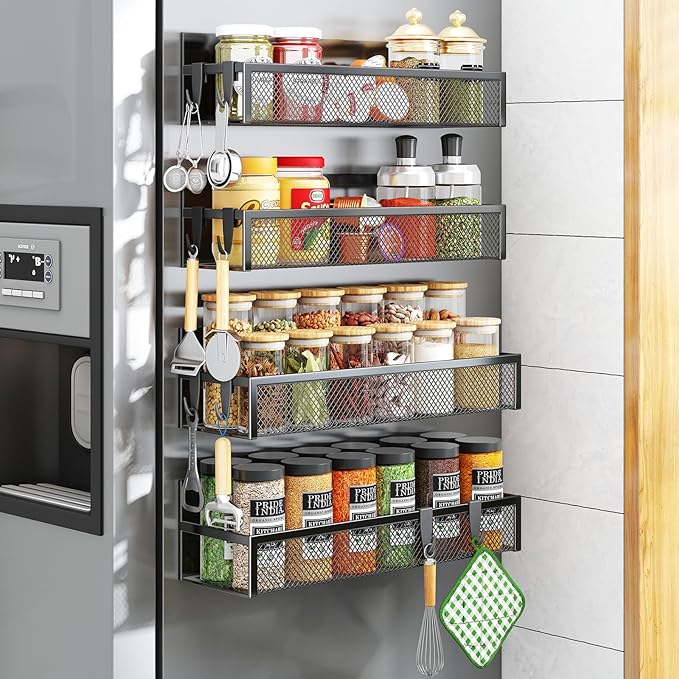 Aufworld Magnetic Spice Rack for Refrigerator, 4 Pack Magnetic Shelf, Fridge by Unknown