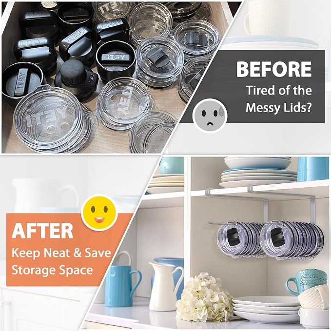 2 Pack Tumbler Lid Organizer, Horizontal Tumbler Lid Storage Hook to Hold Up 20 - Image 5
