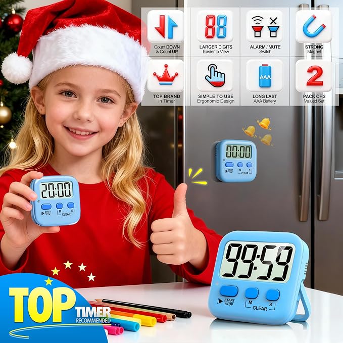 Antonki 2 Pack Digital Timer for Kids, Magnetic Countdown Kitchen Timers for - Image 3