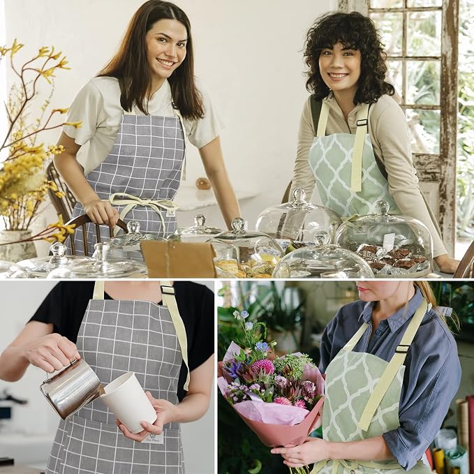 2 Pieces Aprons for Women with Pockets, Cotton Linen Waterproof Kitchen Cooking - Image 7