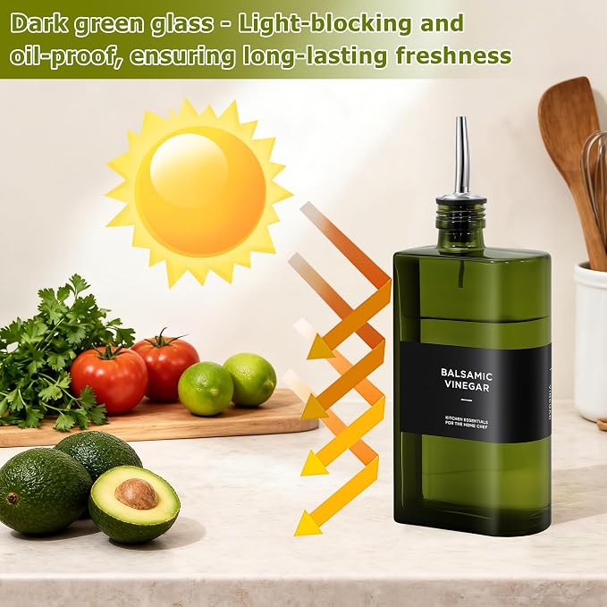 R DRURLCD Dark Green Glass Olive Oil Dispenser Set of 2, 16.9oz/500ml Curved - Image 2