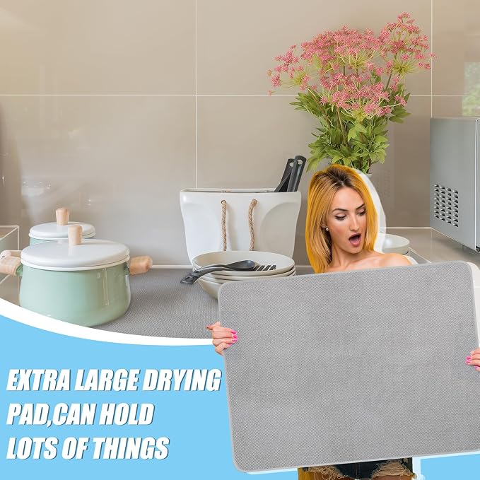 Hushee 2 Pack Extra Large Dish Drying Mat Microfiber Absorbent Dish Drying Pad - Image 5