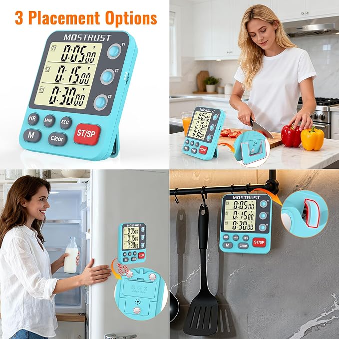 Digital Dual Kitchen Timer, 3 Channels Countdown Triple Timer - Image 6