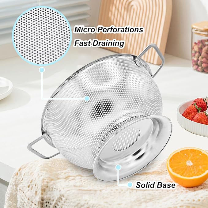 304 Stainless Steel Colander, Micro-Perforated 3-Quart Strainer - Image 3