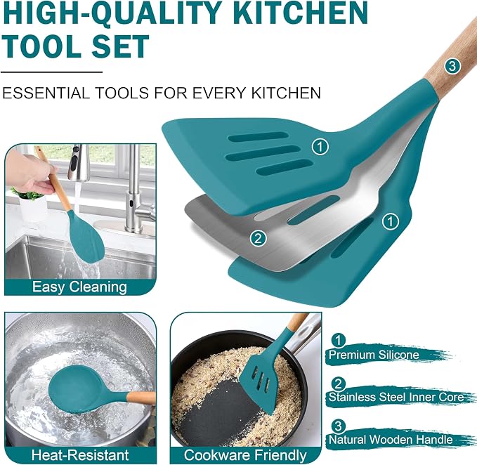 Herogo 8 Pcs Non-Stick Silicone Kitchen Utensils Set, Heat-Resistant Food-Grade - Image 5
