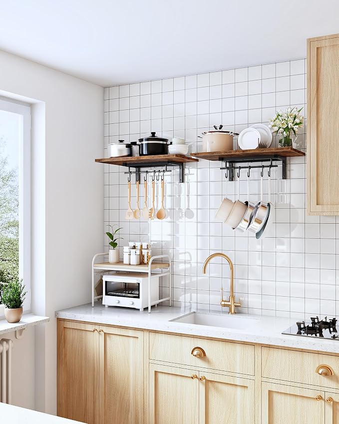 CHOEZON Wall-Mounted Pot Racks, Floating Shelves, Wall Shelves, Vintage Pot - Image 2