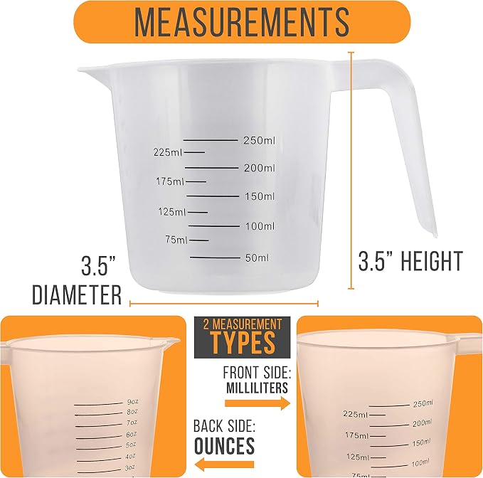 U.S. Kitchen Supply Plastic Measuring Cups - 8 oz Liquid Measuring Cup Set of 6 - Image 3