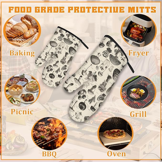 Vintage Mushroom Forest Oven Mitts and Pot Holders, Heat Resistant Oven Mitts - Image 5