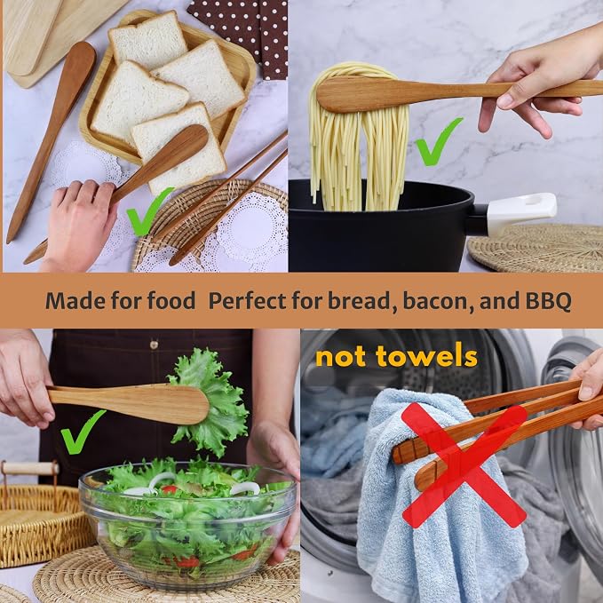 Teak Wood Toast Tongs – 12 Inches Long Wooden Toaster Tongs - Image 6