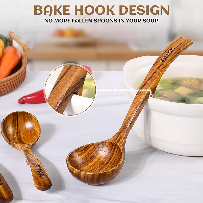 Wooden Ladle for Soup, Wooden Soup Ladle for Cooking, Serving and Stirring | - Image 3
