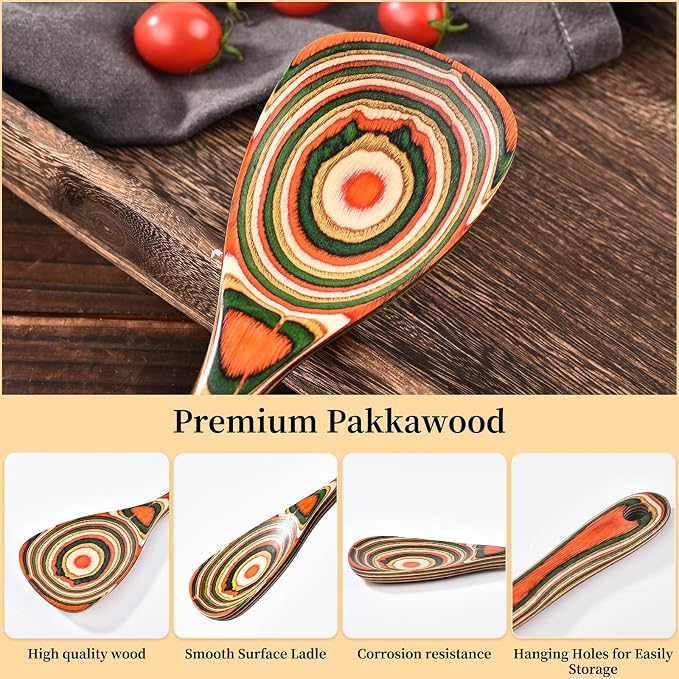 Gudamaye Pakkawood 7-Piece Red Wooden Cooking Utensils, Wooden Spoons - Image 4