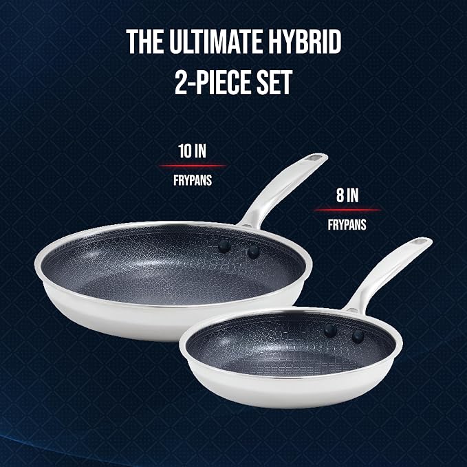 Blue Diamond Hybrid Nonstick Stainless Steel 8” & 10” Frying Pan Skillet Set - Image 4