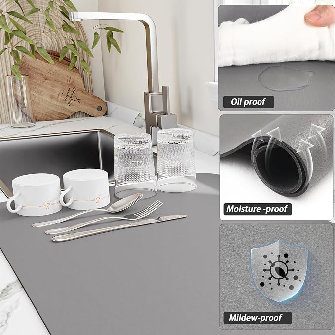 HotLive Dish Drying Mat for Kitchen Counter, Heat Resistant Drainer Mats - Image 3