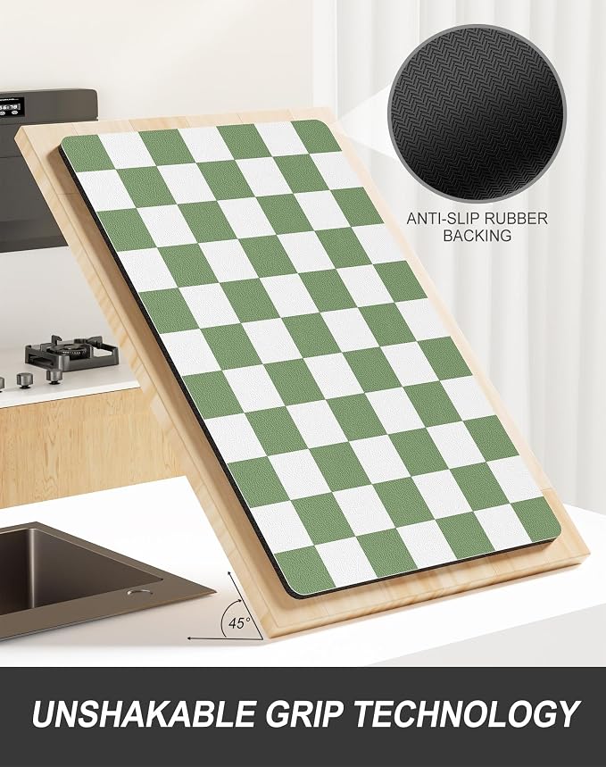 Rnivvi Dish Drying Mat for Kitchen Counter, XL 15 x 24" Cute Checkered - Image 5