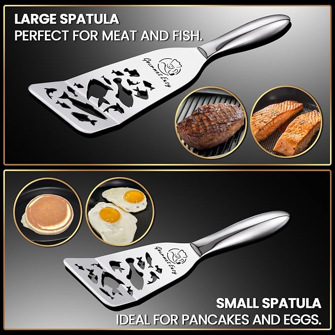 Stainless Steel Fish Spatula Set – Funky Fish Edition, 1 Large Fish Turner + 1 - Image 3