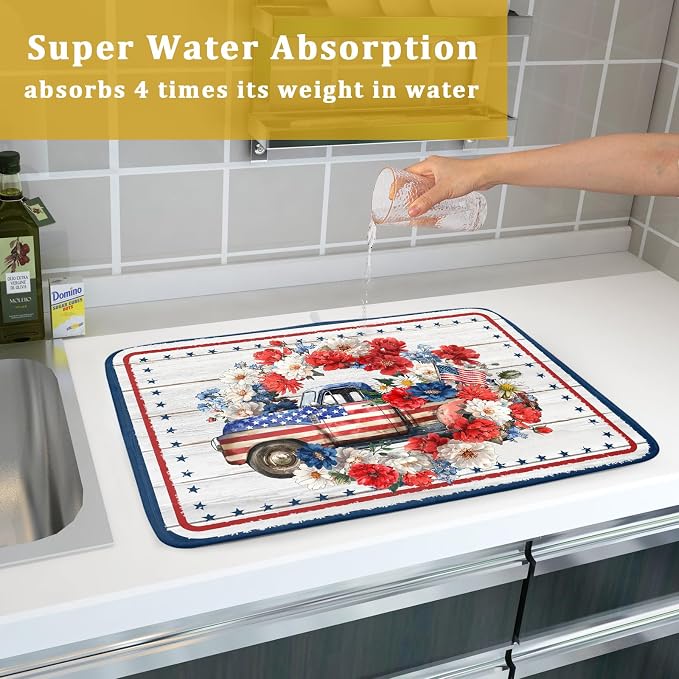 Patriotic Truck Dish Drying Pad 4th of July Drying Mat - Image 7