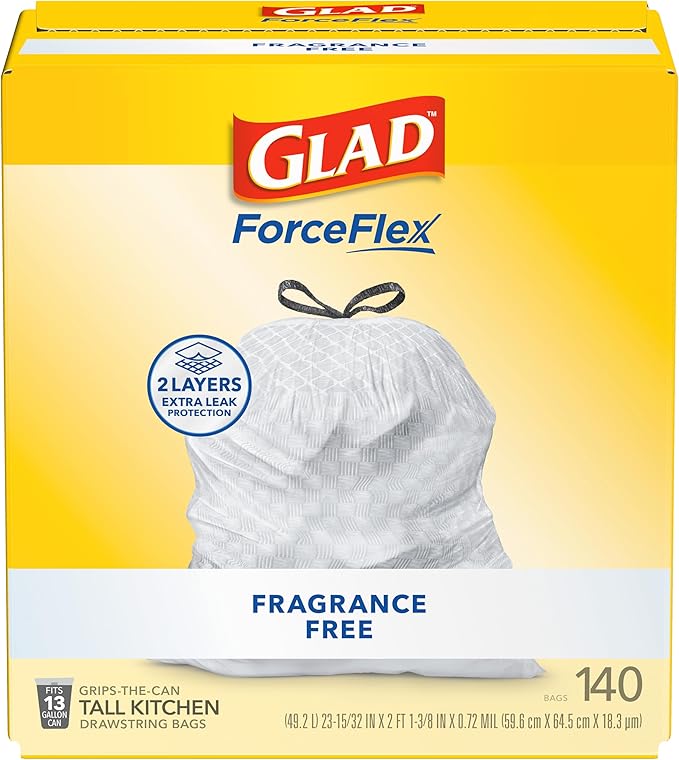 Glad ForceFlex Tall Kitchen Drawstring Trash Bags, 13 Gal, Fragrance Free by GladTrashFoodStorage