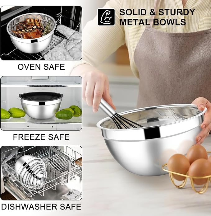 E-far Mixing Bowls with Lids Set, Size 7, Nesting Design & Black Airtight Lid - Image 6