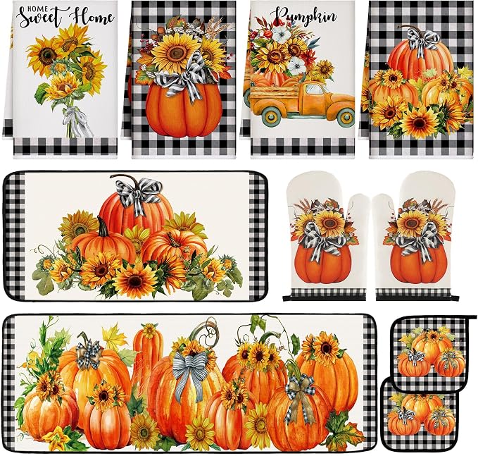 Fanfanwin 10 Pcs Thanksgiving Pumpkin Kitchen Decor Set Kitchen Towels Pot by Fanfanwin