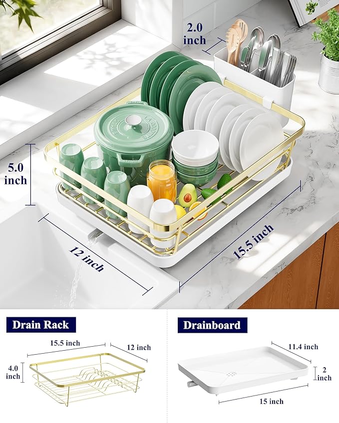 Kitsure Dish Drying Rack for Kitchen Counter, Stainless Steel Sink Organization - Image 2