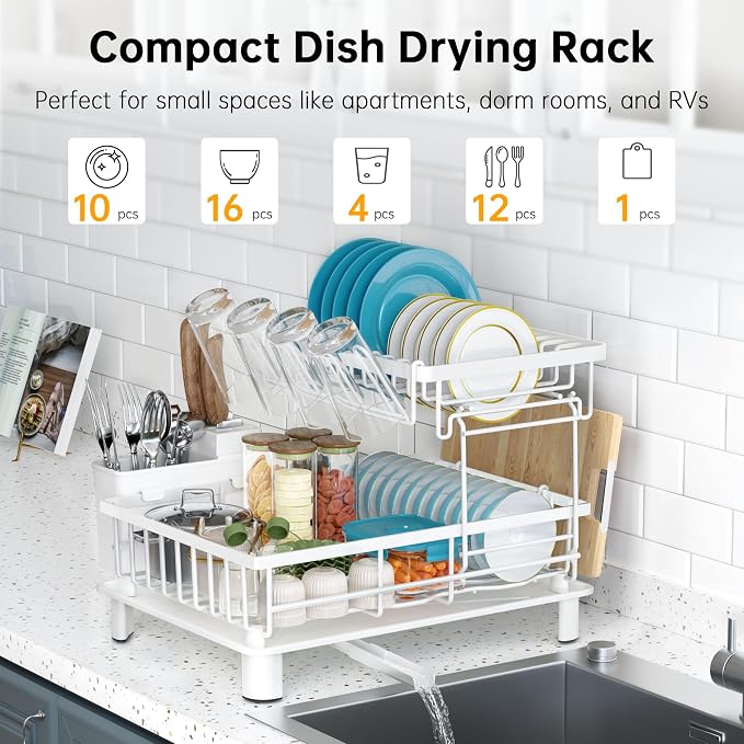 Dish Drying Rack, 2 Tier Dish Racks - Image 3