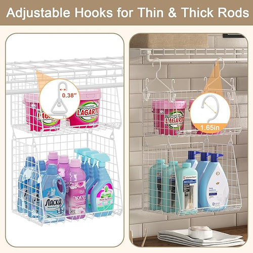 4-Tier Hanging Laundry Room Organizer: Foldable Wire Shelf Basket - Image 2