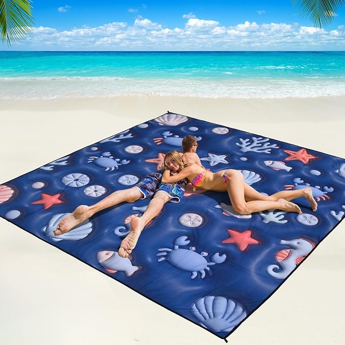 WIWIGO Beach Blanket Waterproof Sandproof Beach Mat 79" X 83"/10'x9'for 2-8 by WIWIGO