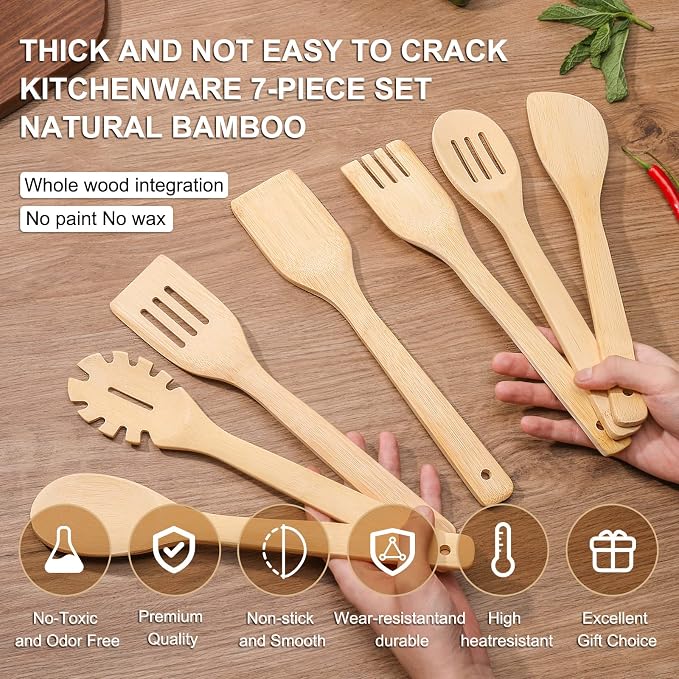 Wooden Spoons for Cooking is for All Kitchen. Made From Bamboo Wood, Wooden - Image 5