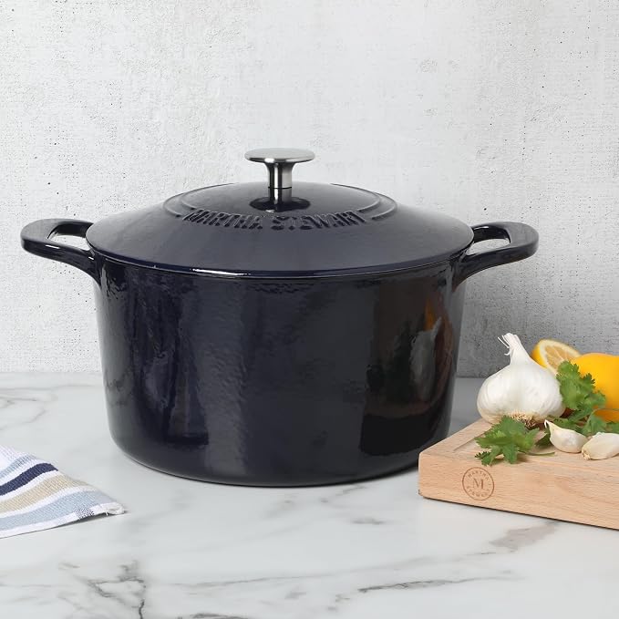Martha Stewart Gatwick 7 QT Enamel Cast Iron Dutch Oven – Navy Blue, Heavy-Duty - Image 3