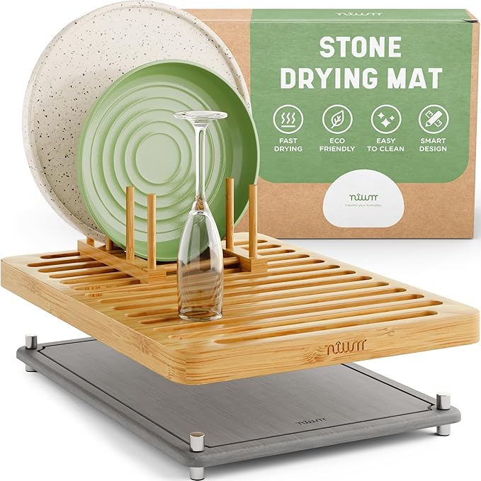NIUM Stone Drying Mat for Kitchen Counter & Bamboo Rack by Elevateyoureveryday