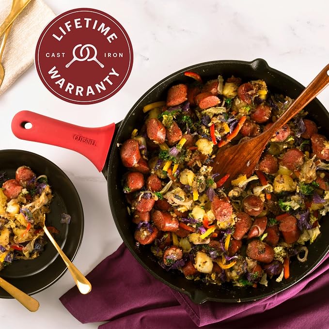 Cuisinel 15" Cast Iron Skillet + Glass Lid Cover + Pan Scraper + Heat-Resistant - Image 6
