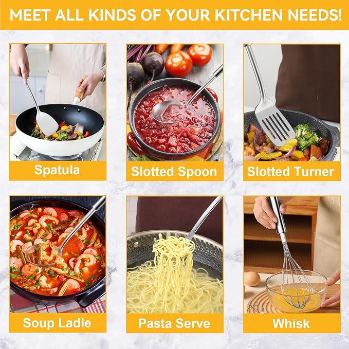 Stainless Steel Kitchen Cooking Utensils Set of 7 - Image 4