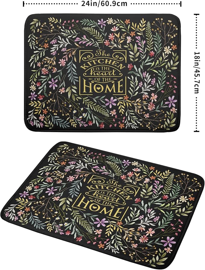 Vintage Microfiber Dish Drying Mat Wildflowers Leaves Absorbent Dry Mat - Image 2