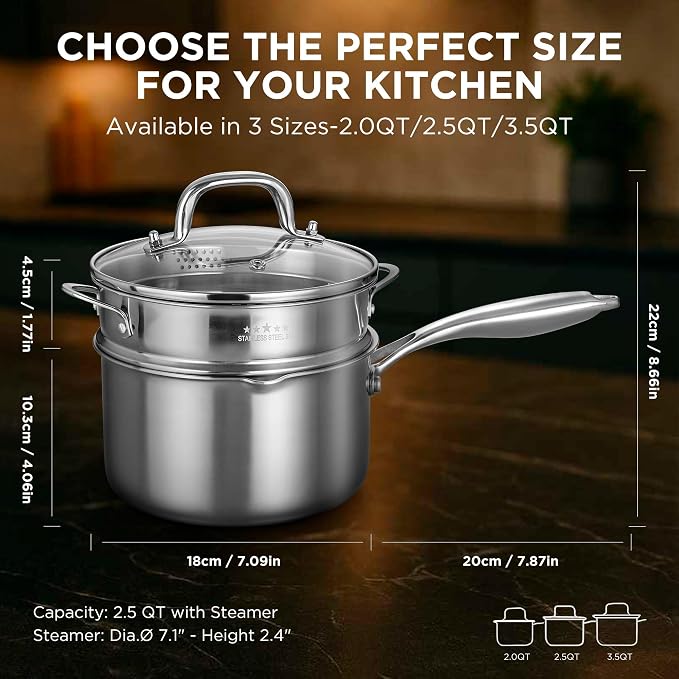 Tri-Ply Stainless Steel Sauce Pan - Image 7
