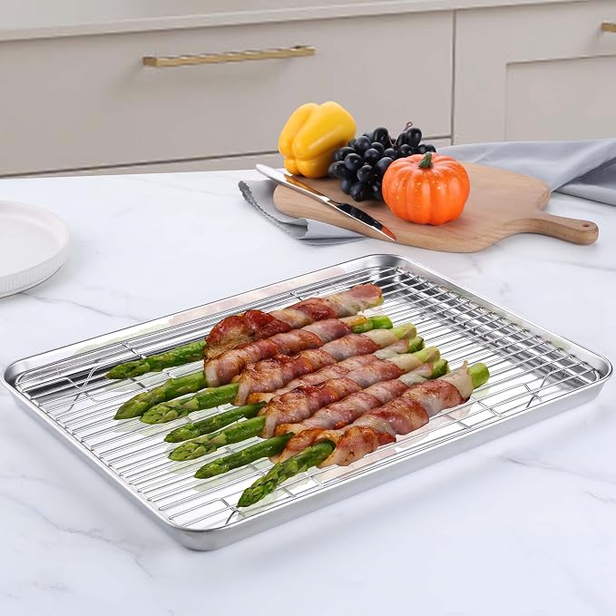 Homikit Baking Sheet with Rack Set, 18x13 Inches Stainless Steel Half Cookie - Image 3
