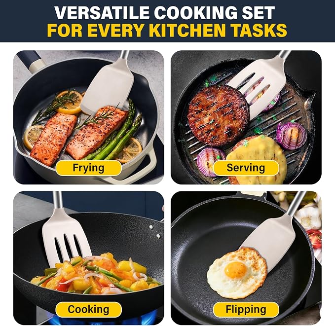2 Pack Silicone Spatula Set, Solid & Slotted Turner - Image 7