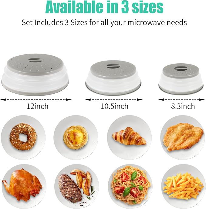 3 Pack Collapsible Microwave Food Covers, Splatter Guard, Vented Microwave Lid - Image 2