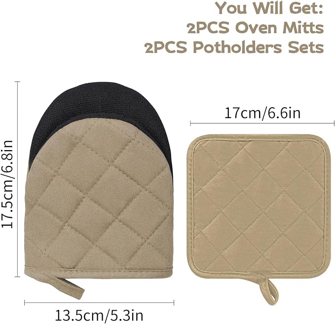 Oven Mitts and Pot Holders Set, Heat Resistant Silicone Kitchen Mini Oven - Image 2