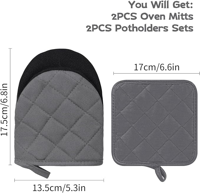 Oven Mitts and Pot Holders Set, Heat Resistant Silicone Kitchen Mini Oven - Image 2