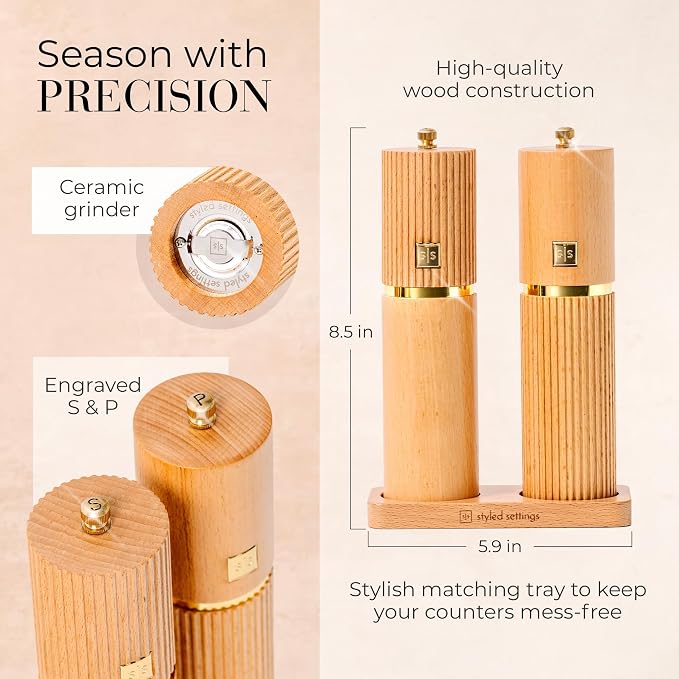 Wooden Salt and Pepper Grinder Set – Refillable Manual Salt and Pepper Mills - Image 4
