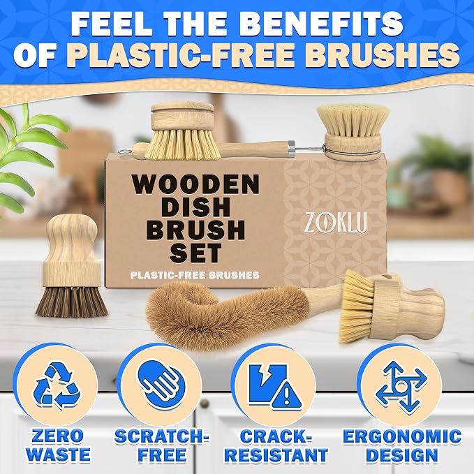 5 Pcs Bamboo Dish Brush Set – Bamboo Dish Scrubber - Image 6