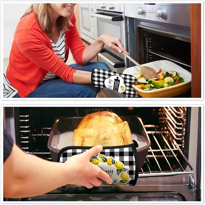 5 Pieces Buffalo Plaid Kitchen Towels Oven Mitts and Pot Holder Set Black and - Image 7