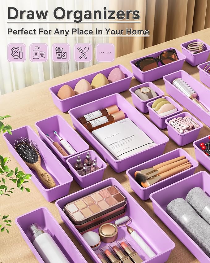 KEMETHY 25 PCS Plastic Drawer Organizers Set, 4 Sizes Vanity Organizer - Image 6