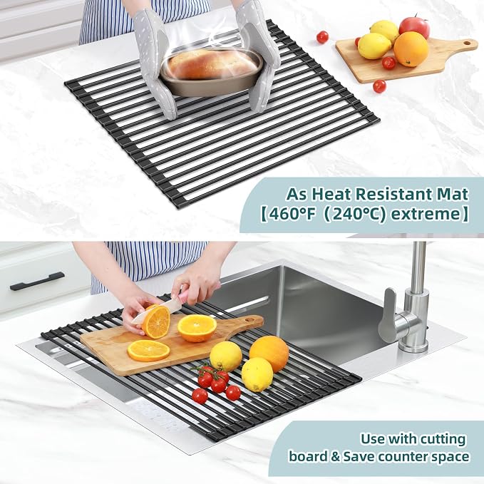 Ohuhu Over The Sink Dish Drying Rack, 20.5" W x 13.1" L Rolling Dish Drainer - Image 4
