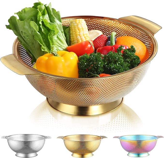 Kyraton Gold Colander 5 Quart, Professional Titanium Gold Plating Stainless by Kyraton