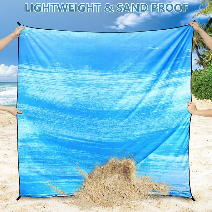 WIWIGO Beach Blanket Waterproof Sandproof Beach Mat 79" X 83"/10'x9'for 2-8 - Image 5